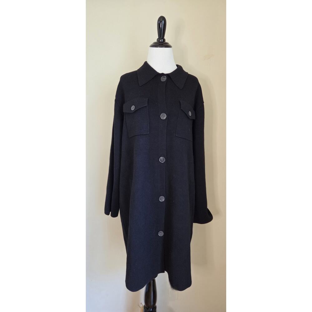 NWT Banana Republic Long Knit Sweater Jacket Shacket Coat Black Women's L